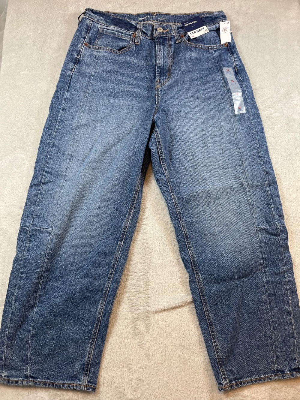 NWT Old Navy High-Rise Barrel Leg Jeans Denim Size 12 Regular Casual Style